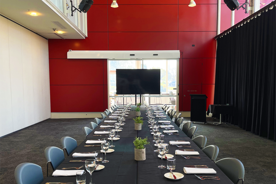 Gallery with dinner and screen setup at the Shoalhaven Entertainment Centre